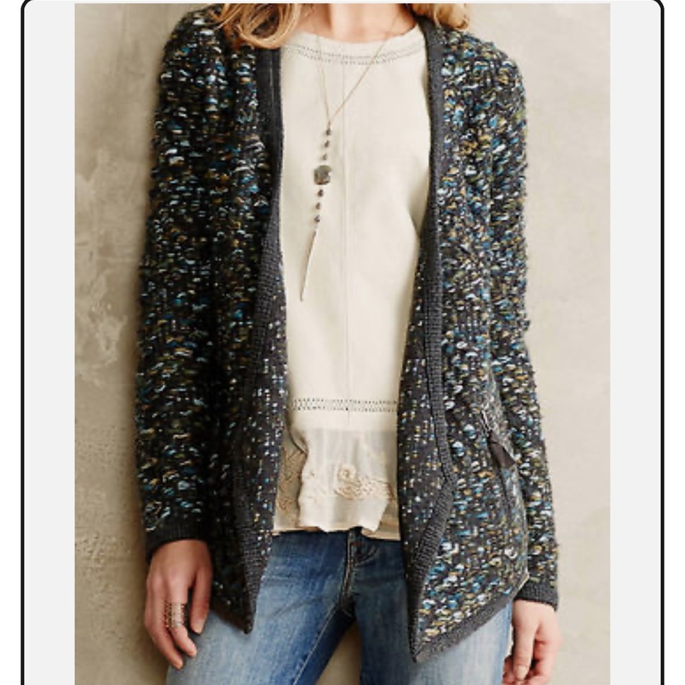 Moth Sweater - Moth Keavy Jacquard Jacket Sweater gray/blue/green open front